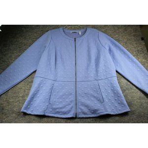 Isaac Mizrahi Live Jacket 2X Full Zip Blue Polka Dot Peplum Pocket Periwinkle